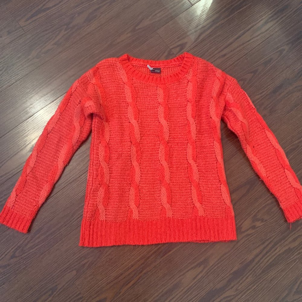 Red-Orange Cable Knit Sweater